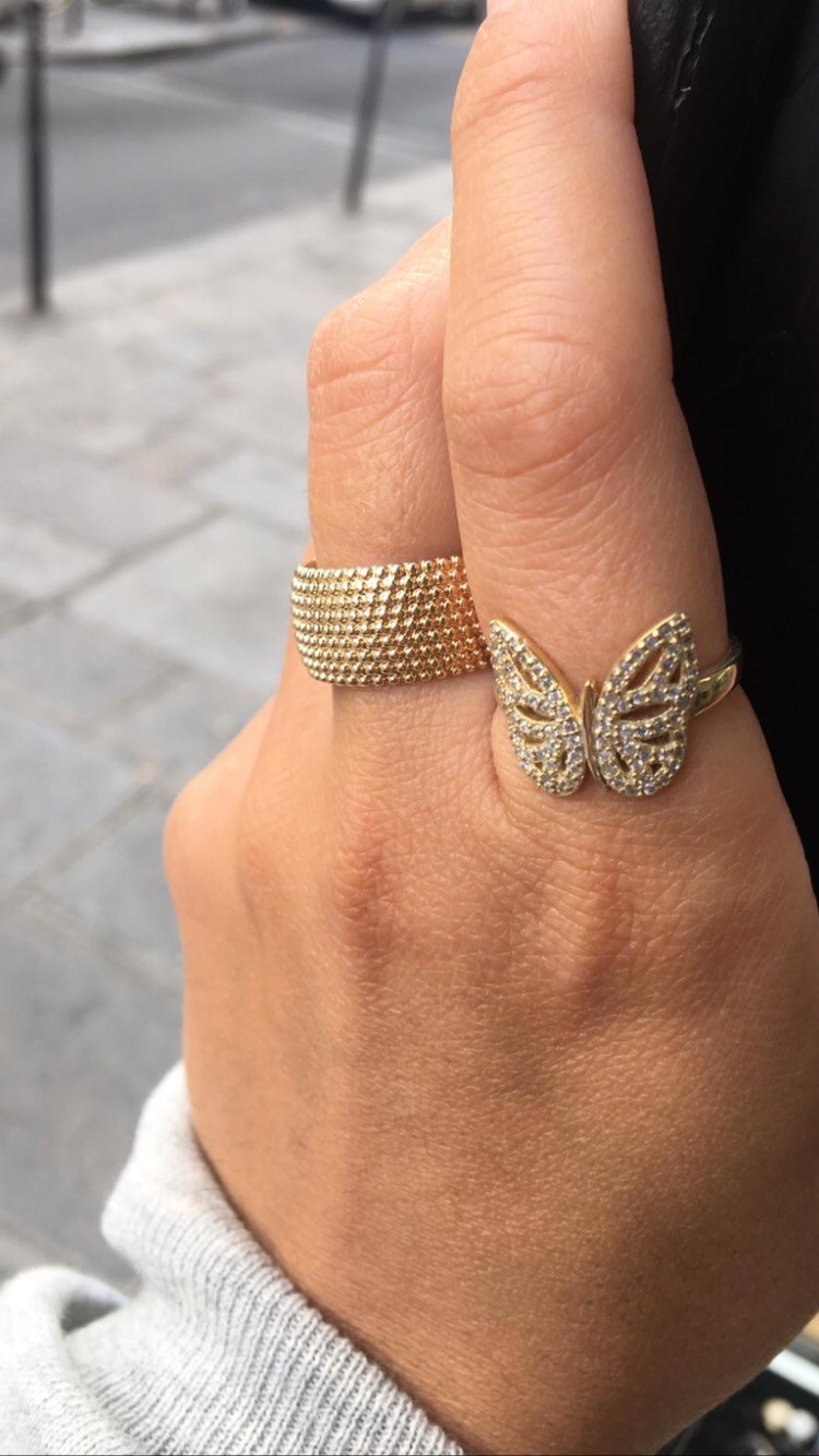 Ring Joze butterfly set by zirconium in silver yellow gold plated - Bague  Papillon sertie de zircon en argent plaque or jaune - JOZE PARIS